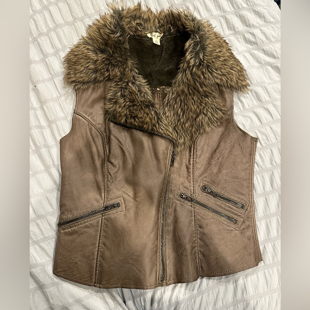 Tribal Jeans Faux Fur Vest Brown